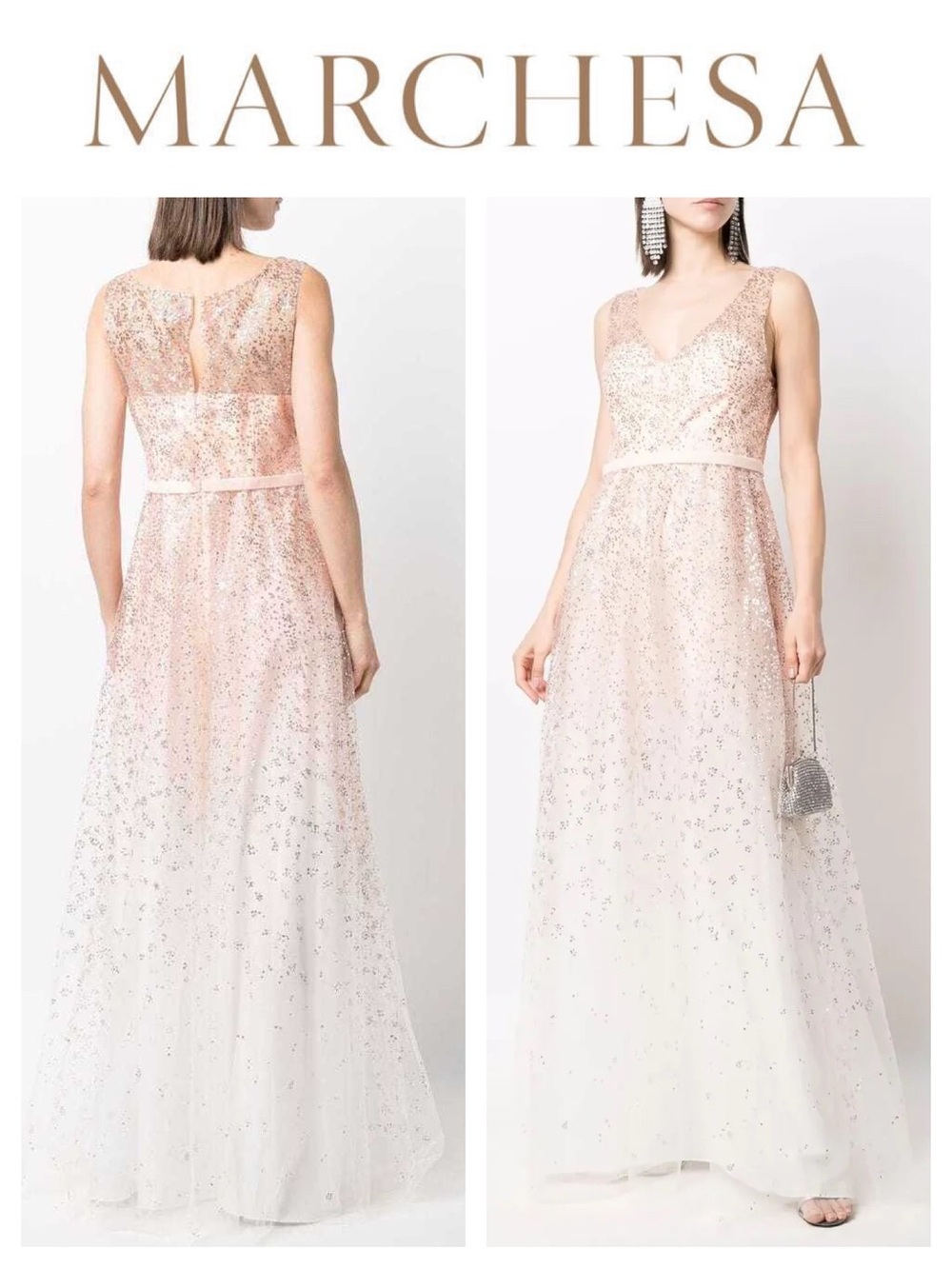 MARCHESA NOTTE Metallic Gradient A-Line Gown
